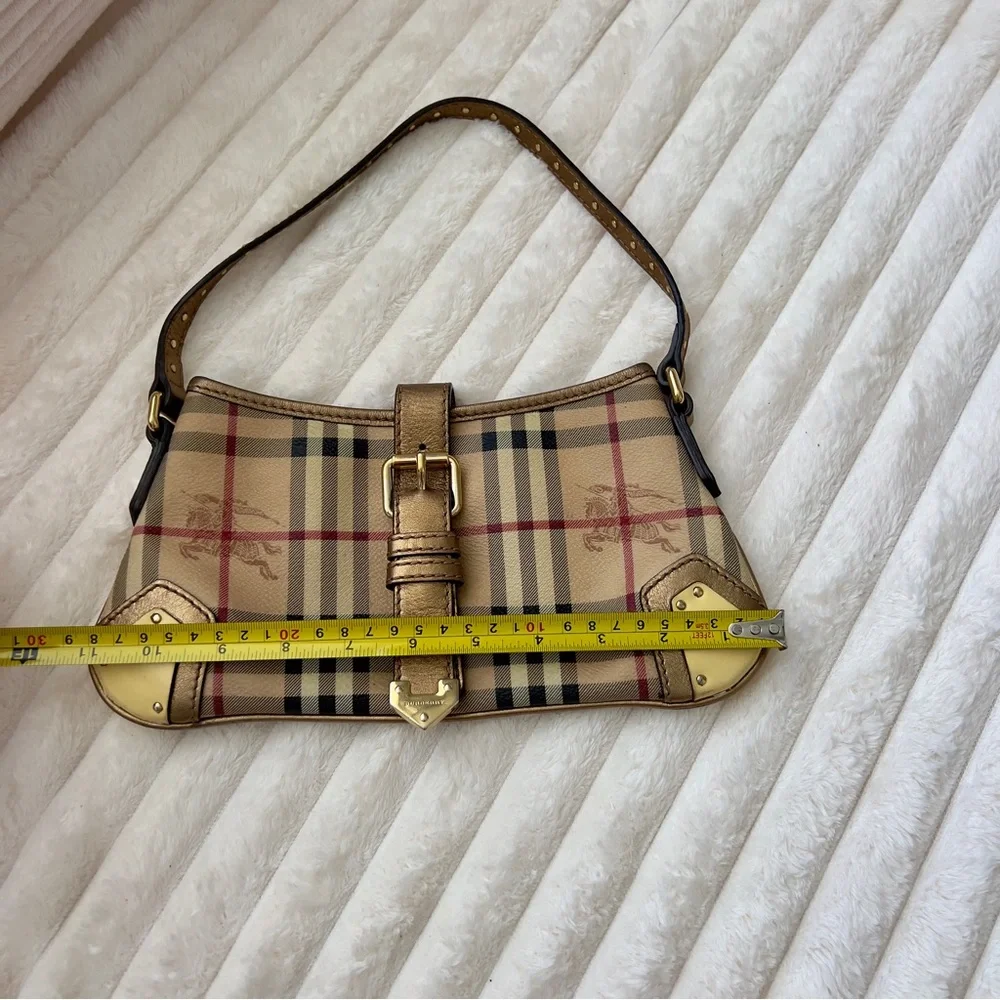 Burberry Shoulder Bag Check Nova Plaid Gold Buckle Vintage Horse Knight Logo - Picture 8 of 11